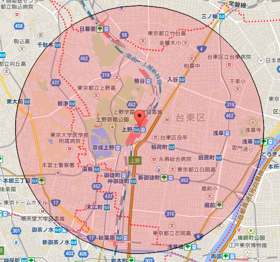 【R1web】地図上の距離計測 v45 円での範囲表示